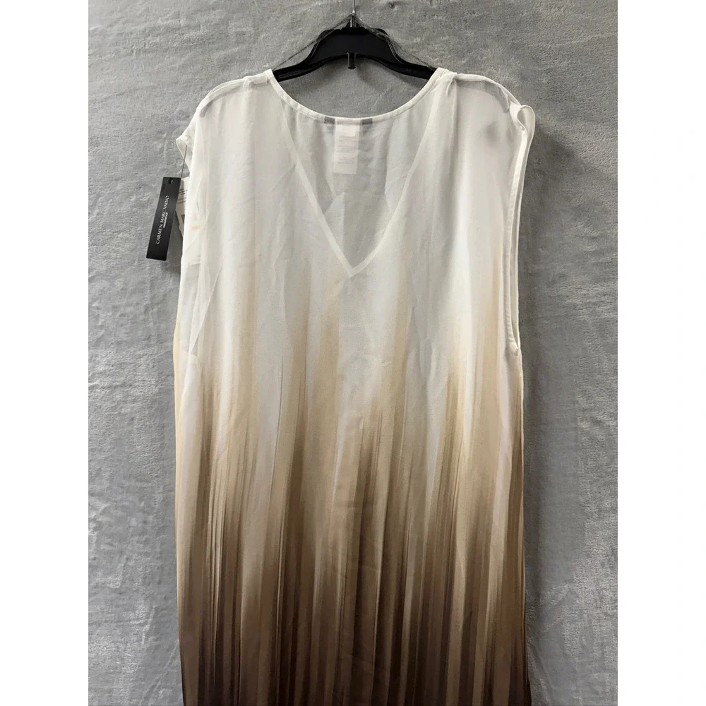 Carmen Marc Valvo Ombre Maxi Dress Cover Up Black Tan White C6U986 Womens Small